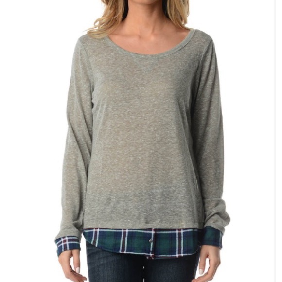 Derek Heart Tops - MABEL gray & plaid long sleeve blouse